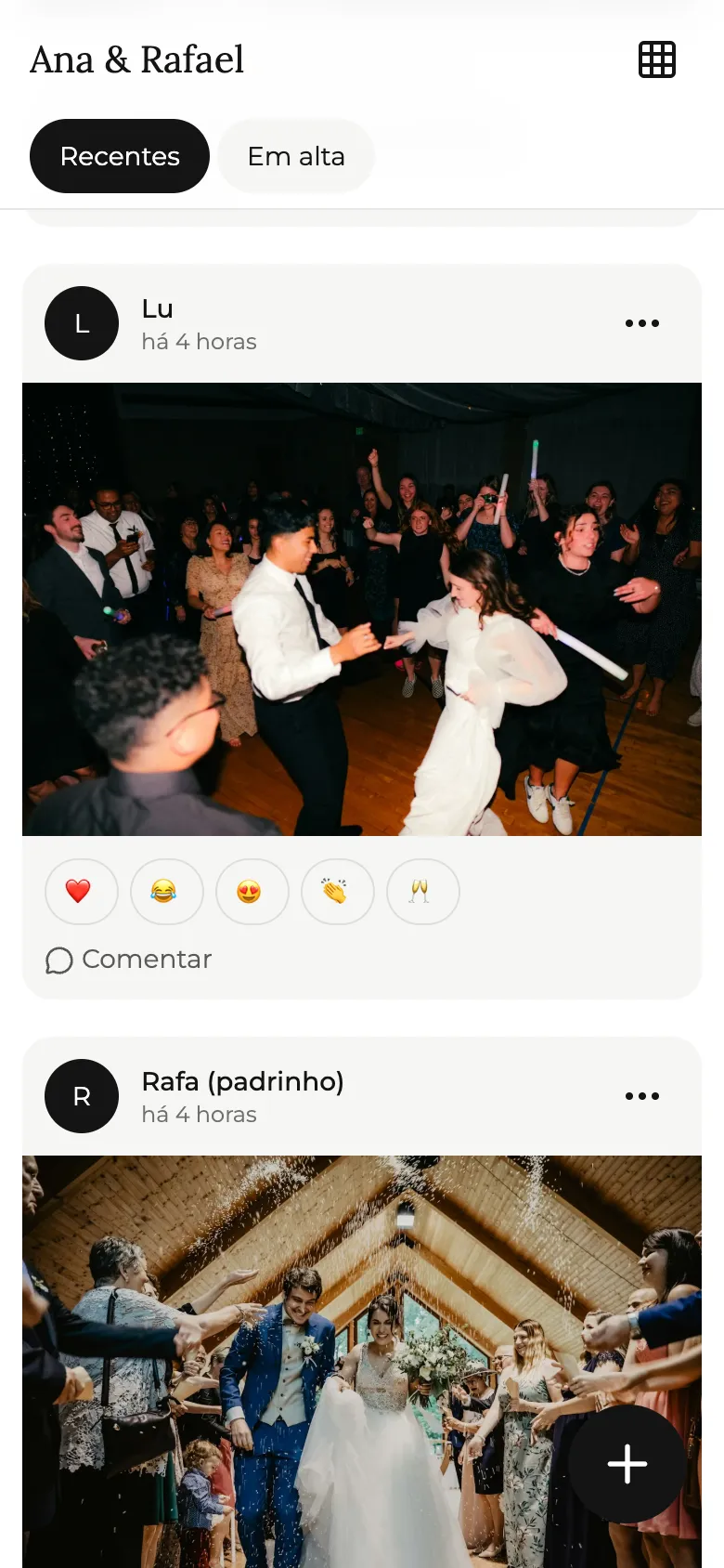 Posts dos convidados com legendas e reações